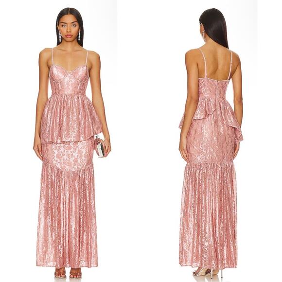 For Love & Lemons Shai Crystal Embellished Floral Tiered Maxi Dress Sz Small - Picture 1 of 11